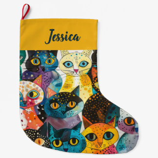 Calcetín Navideño Grande Diseño personalizado de gatos singulares de doble 