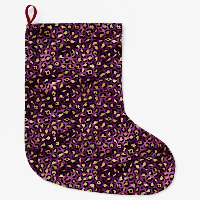 Calcetín Navideño Grande Diseño serie Leopardo morado y dorado 1 (Anverso)
