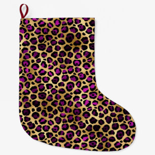 Calcetín Navideño Grande Diseño serie leopardo morado y dorado 4