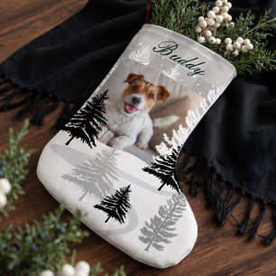 Calcetín Navideño Grande Divertida foto de mascota personalizada con nombre