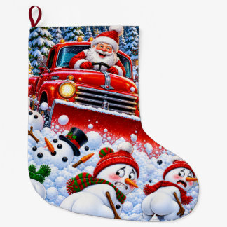 Calcetín Navideño Grande Divertido Papá Noel quitanieves haciendo caca muñe