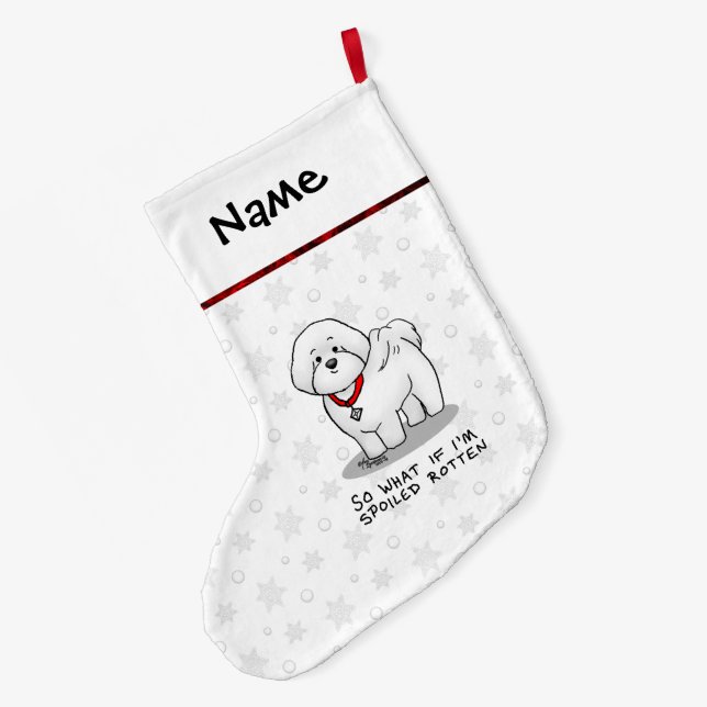 Calcetín Navideño Grande Divertido podrido podrido de Bichon Frise Perro -  (Anverso (colgado))