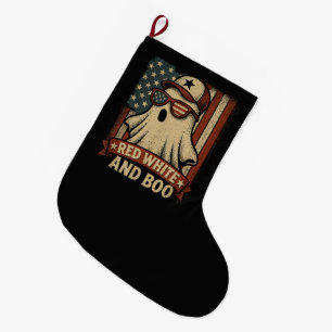 Calcetín Navideño Grande Divertido y patriótico Rojo blanco y boo