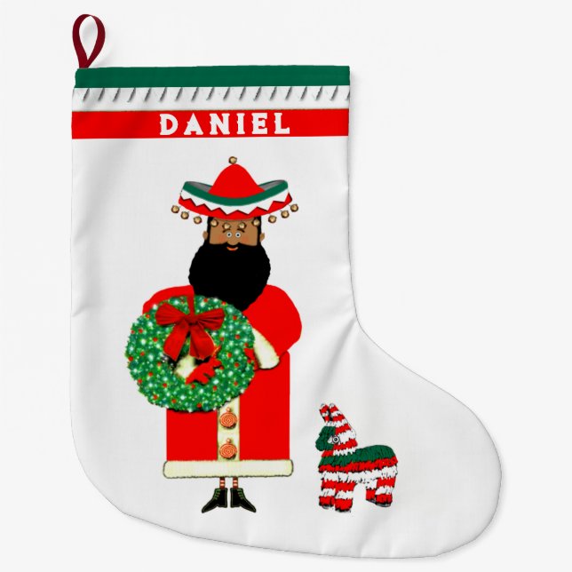 Calcetín Navideño Grande Diviértete con Santa Mexicano (Anverso)