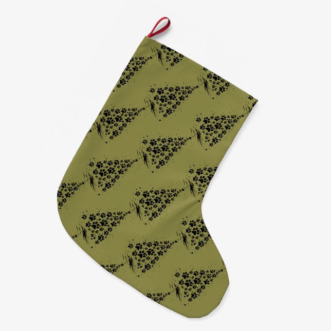 Calcetín Navideño Grande Dog Lover Paw Print Christmas Tree 3 (Frente (Colgado))