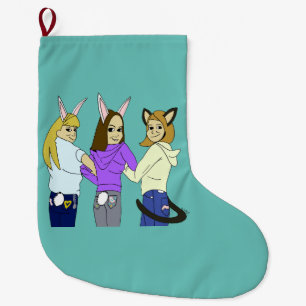 Calcetín Navideño Grande Dos conejitos y un gatito