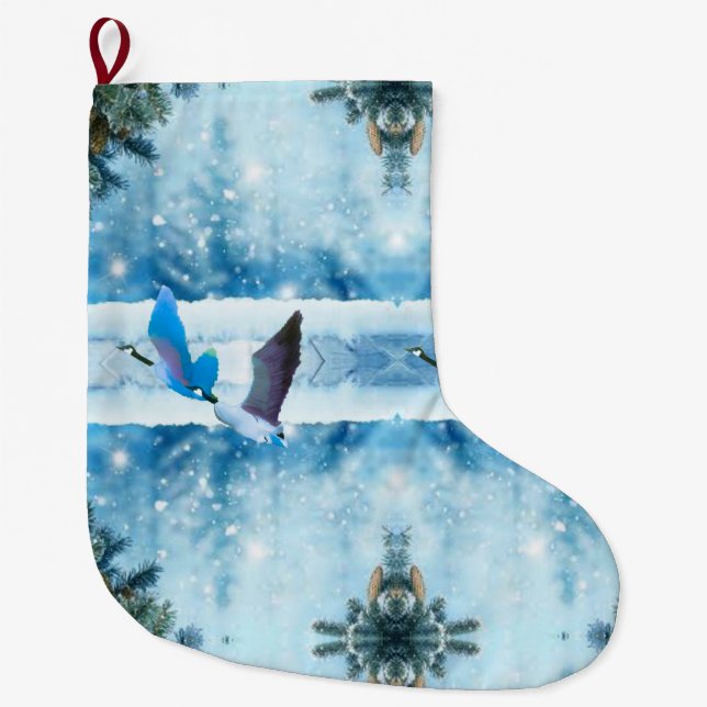 Calcetín Navideño Grande Dos Navidades Azules Geese Stockings (Anverso)