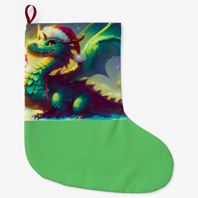 Calcetín Navideño Grande Dragón de Navidad 3 (Anverso)