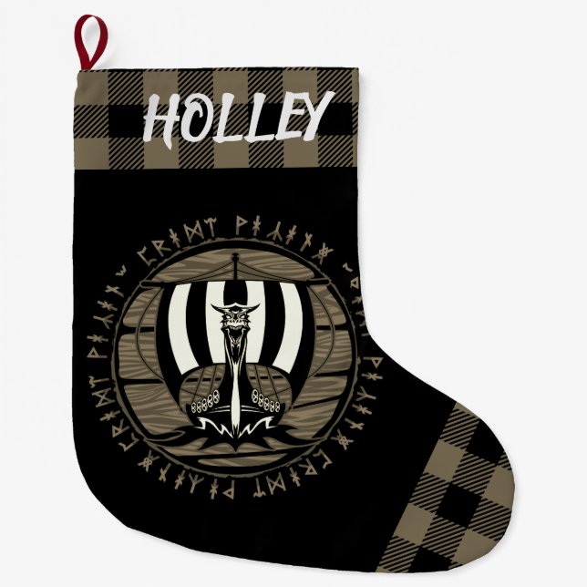 Calcetín Navideño Grande Dragón Viking Personalizado Longitud de vela Tan N (Anverso)