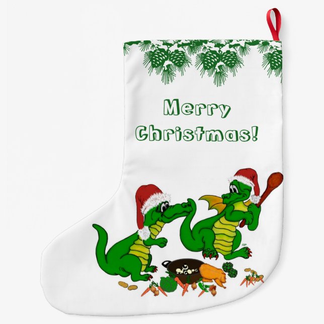 Calcetín Navideño Grande Dragones - ¡Feliz Navidad! - hoy cocinaré (Reverso)