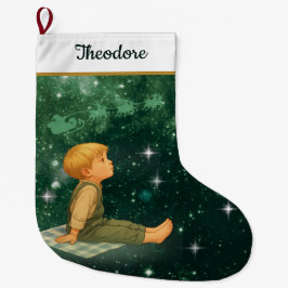 Calcetín Navideño Grande Dreaming Boy Christmas Stocking – Green Silver