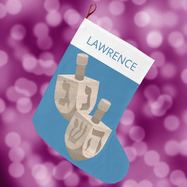 Calcetín Navideño Grande Dreidel Rustic Oak Hanukkah Para Los Niños Chrismu