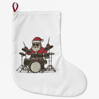 Calcetín Navideño Grande Drummer Christmas Funny Vintage Santa Playing Drum