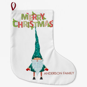 Calcetín Navideño Grande Duende Nórdico Feliz Navidad