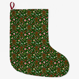 Calcetín Navideño Grande Dulce Patrón Navideño Verde Juguetón de Pan de Jen