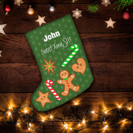 Calcetín Navideño Grande dulce XmaS Gingerbread Pals-Candy Cane 2 lados