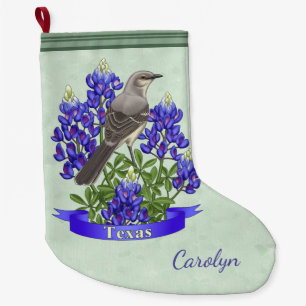 Calcetín Navideño Grande Ecologia de Aves y Flores del Estado de Texas
