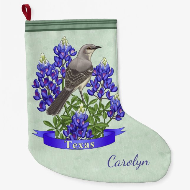 Calcetín Navideño Grande Ecologia de Aves y Flores del Estado de Texas (Anverso)