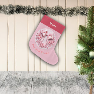 Calcetín Navideño Grande Efecto de bordado Navidades rosados doblar nombre 