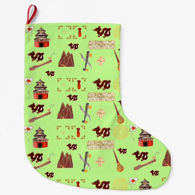 Calcetín Navideño Grande El año del dragón chino favorece la música (Anverso)