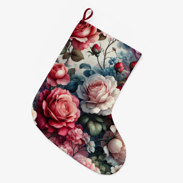 Calcetín Navideño Grande El encanto floral de un Rosa inmaduro (Frente (Colgado))