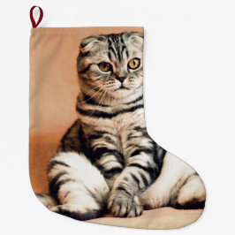 Calcetín Navideño Grande El Gatito Cute Se Extiende