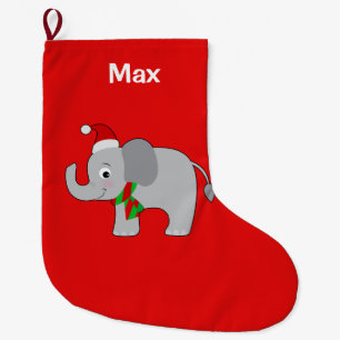 Calcetín Navideño Grande Elefante del bebé en el gorra y la bufanda de