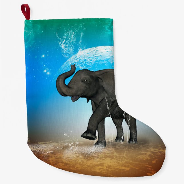 Calcetín Navideño Grande Elefante lindo del bebé (Anverso)