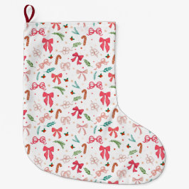 Calcetín Navideño Grande Elegant Christmas bow and candy pattern