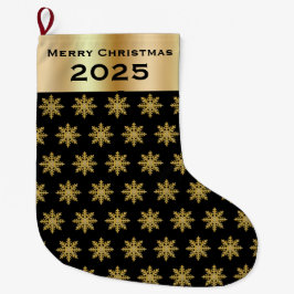 Calcetín Navideño Grande Elegant Golden Snowflakes Christmas Stocking