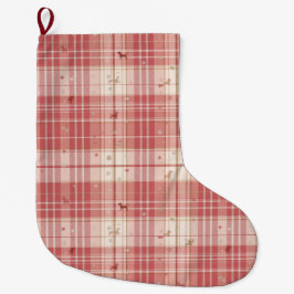 Calcetín Navideño Grande Elegant Pink Tartan Dog Christmas Stocking | Blush