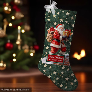 Calcetín Navideño Grande Elegante clásico Santa que alza tu nombre personal