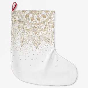 Calcetín Navideño Grande Elegante diseño de confeti de manala dorada
