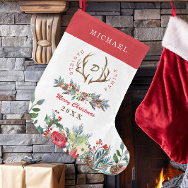 Calcetín Navideño Grande Elegante familia de temporada rústica monogramado