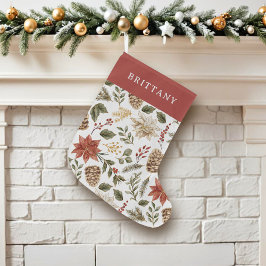 Calcetín Navideño Grande Elegante fiesta de vacaciones de poinsettia