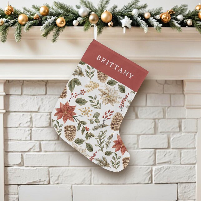 Calcetín Navideño Grande Elegante fiesta de vacaciones de poinsettia (Subido por el creador)