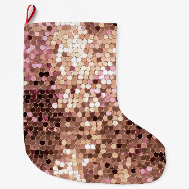 Calcetín Navideño Grande Elegante Glam Rosa Gold Rubor Confetti rosa (Anverso)