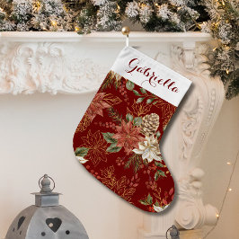 Calcetín Navideño Grande Elegante Holiday Poinsettia Red