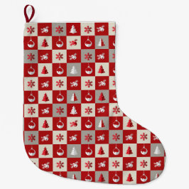Calcetín Navideño Grande Elegante Navidad roja y blanca alegre 