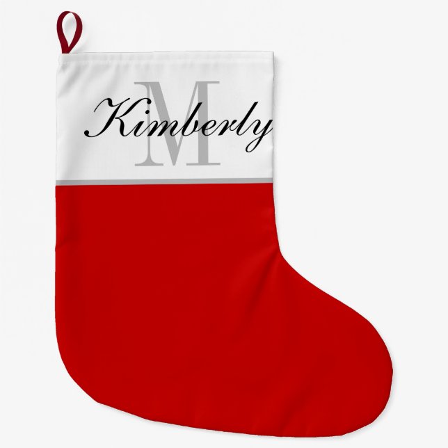 Calcetín Navideño Grande Elegante nombre personalizado Monograma de vacacio (Anverso)