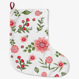 Calcetín Navideño Grande Elegante patrón floral rosa