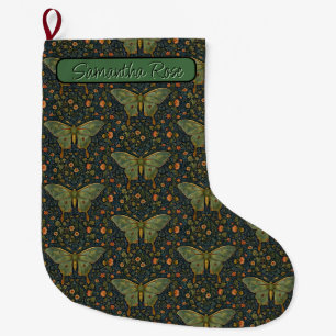 Calcetín Navideño Grande Elegante retro boho Luna moth botánico