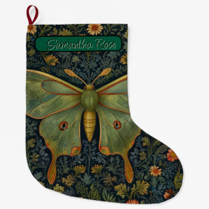 Calcetín Navideño Grande Elegante retro boho Luna moth botánico