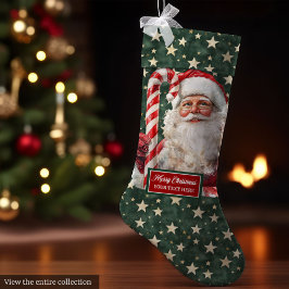 Calcetín Navideño Grande Elegante Santa de la Vintage con tu nombre