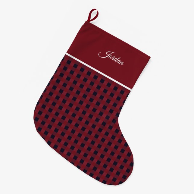 Calcetín Navideño Grande Elegante Sencillo Y Elegante Nombre De Gingham De  (Frente (Colgado))