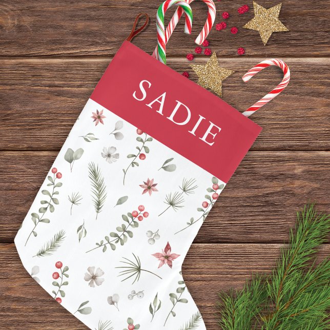 Calcetín Navideño Grande Elegante Verdor de Invierno Blanco Botánico (Subido por el creador)