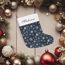 Calcetín Navideño Grande Elegantes copos de nieve de la época azul