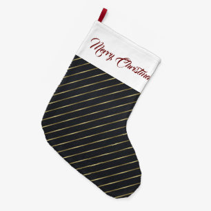 Calcetín Navideño Grande Elegantes franjas de oro negro