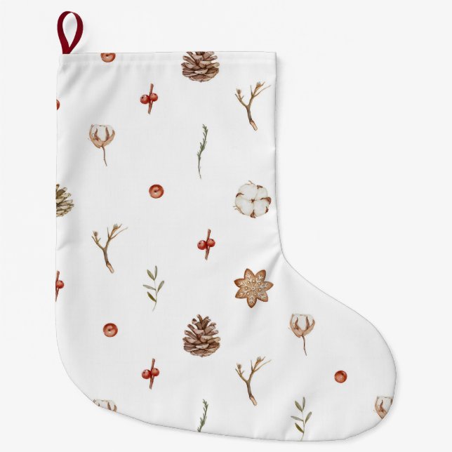 Calcetín Navideño Grande Elegantes Navidades de algodón y pinecona Wreath (Anverso)