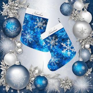 Calcetín Navideño Grande Elegantes Navidades de copos de nieve haciendo col